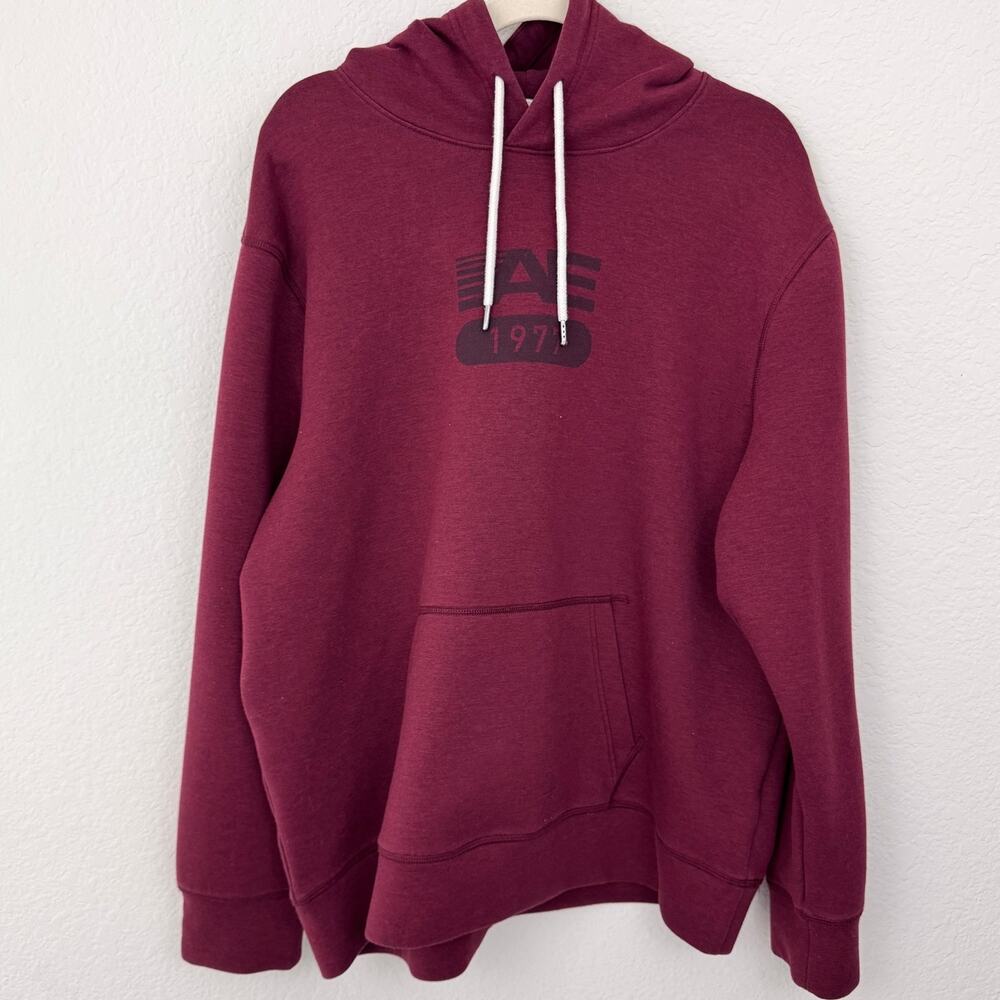 American Eagle Mens Hoodie Sweatshirt Size XL Logo Spellout 1977 Casual Dark Red